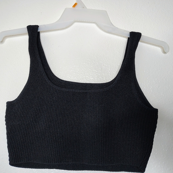 Babaton Tank Women's Black Rib Sculpt Knit Squareneck Cropped Top Sz M - Picture 7 of 10